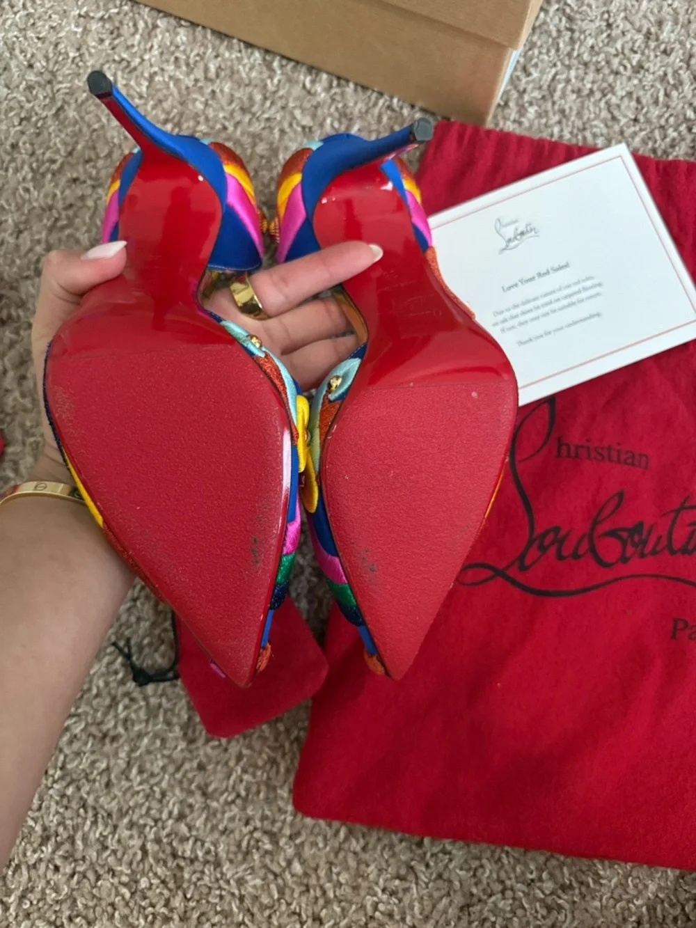 Christian Louboutin Multicolor Embroidered Pointed Toe Stiletto with Red Sole - Picture 5 of 9